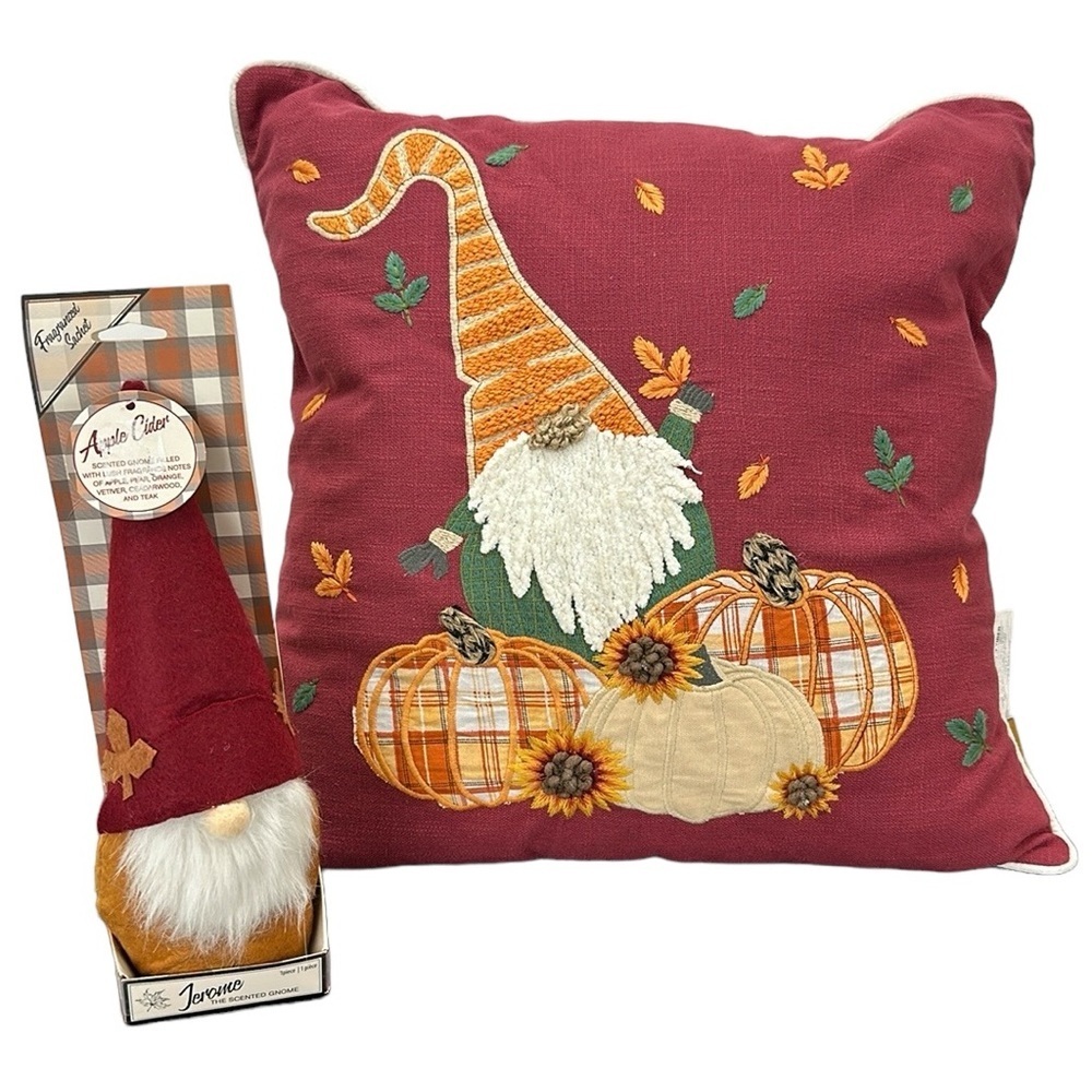 Gnome Pumpkin Fall Pillow and Apple Cider Scented Gnome decoration‎